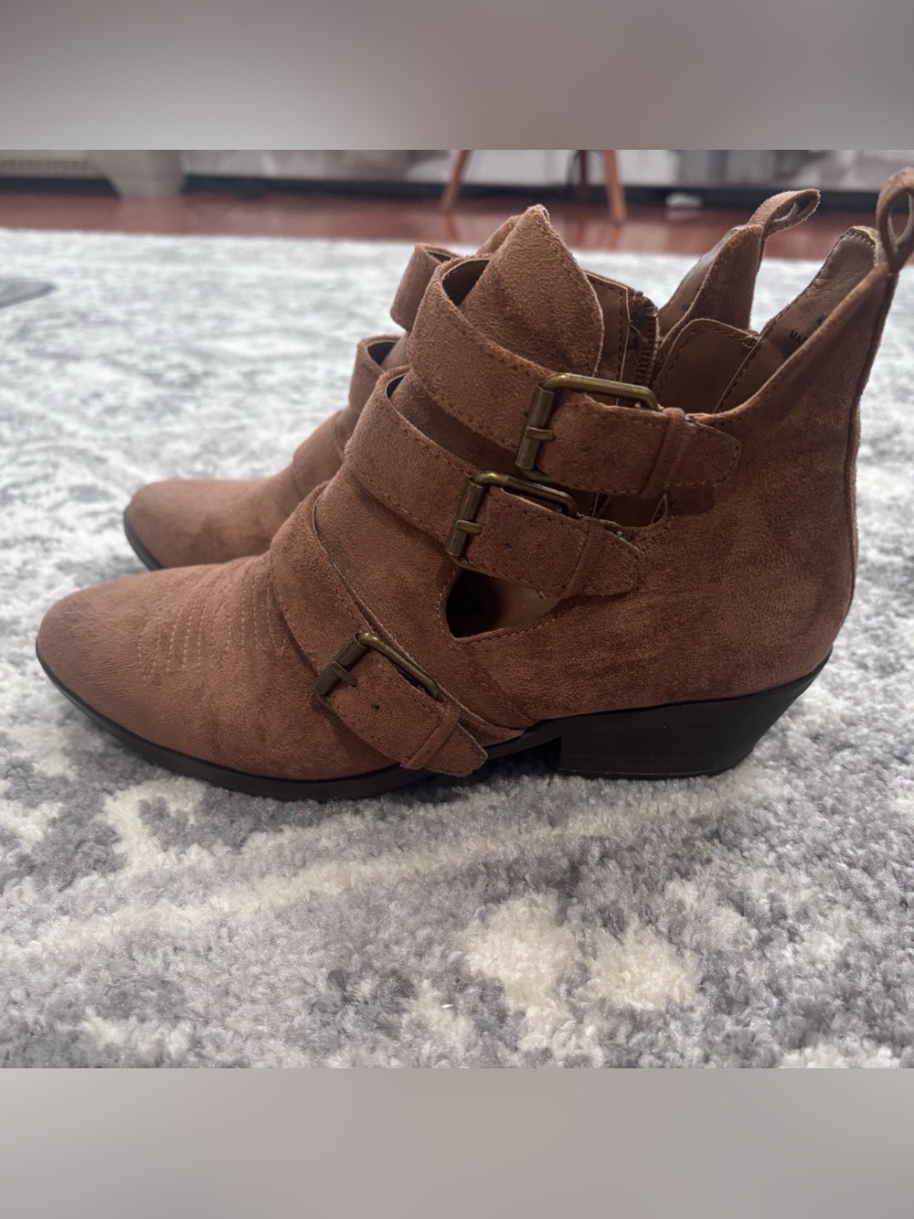 Universal Thread Women's Western Brown Suede Buckle Cutout Ankle Boots
